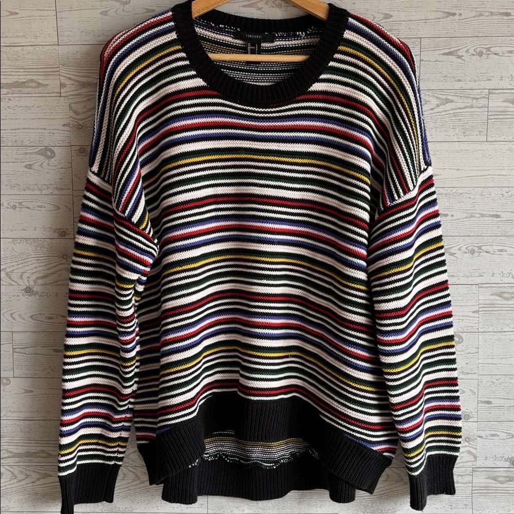 Vintage Y2K Rainbow Sweater Womens Large Stripe Indie Twee Whimsy oversized